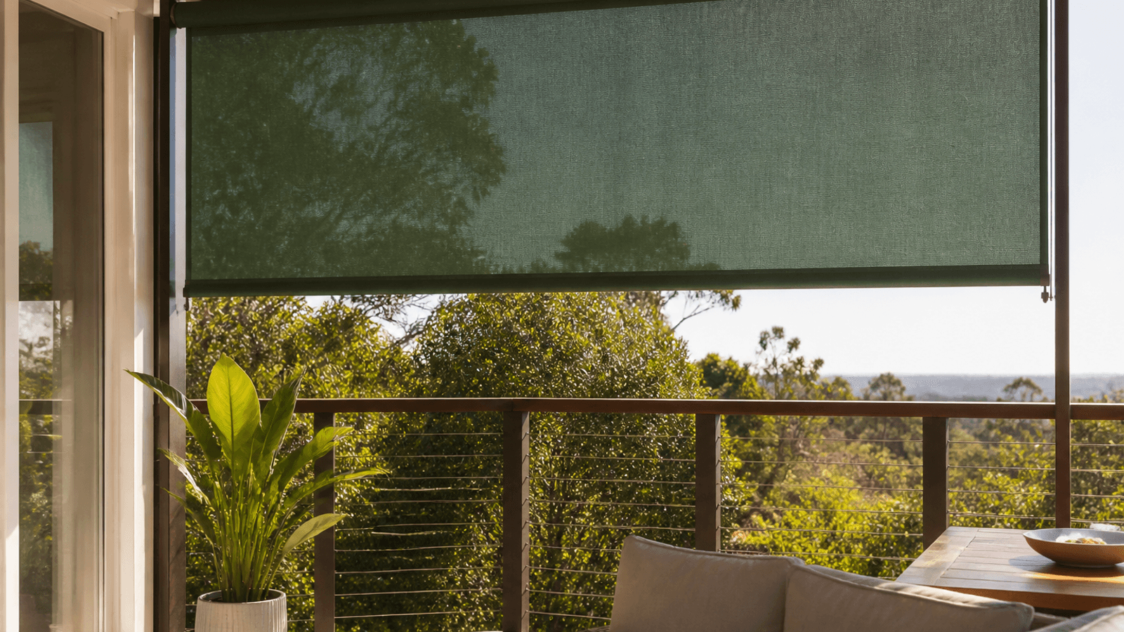 Harbour Outdoor Blind — lifestyle room view